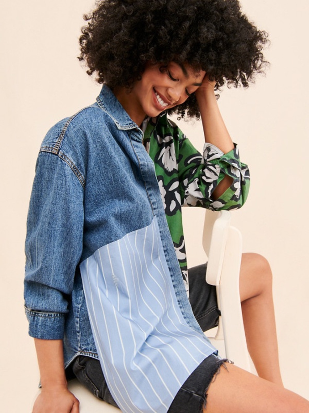 ANTHROPOLOGIE M DHRUV KAPOOR Mixed Print Asymmetrical Paneled Buttondown Shirt